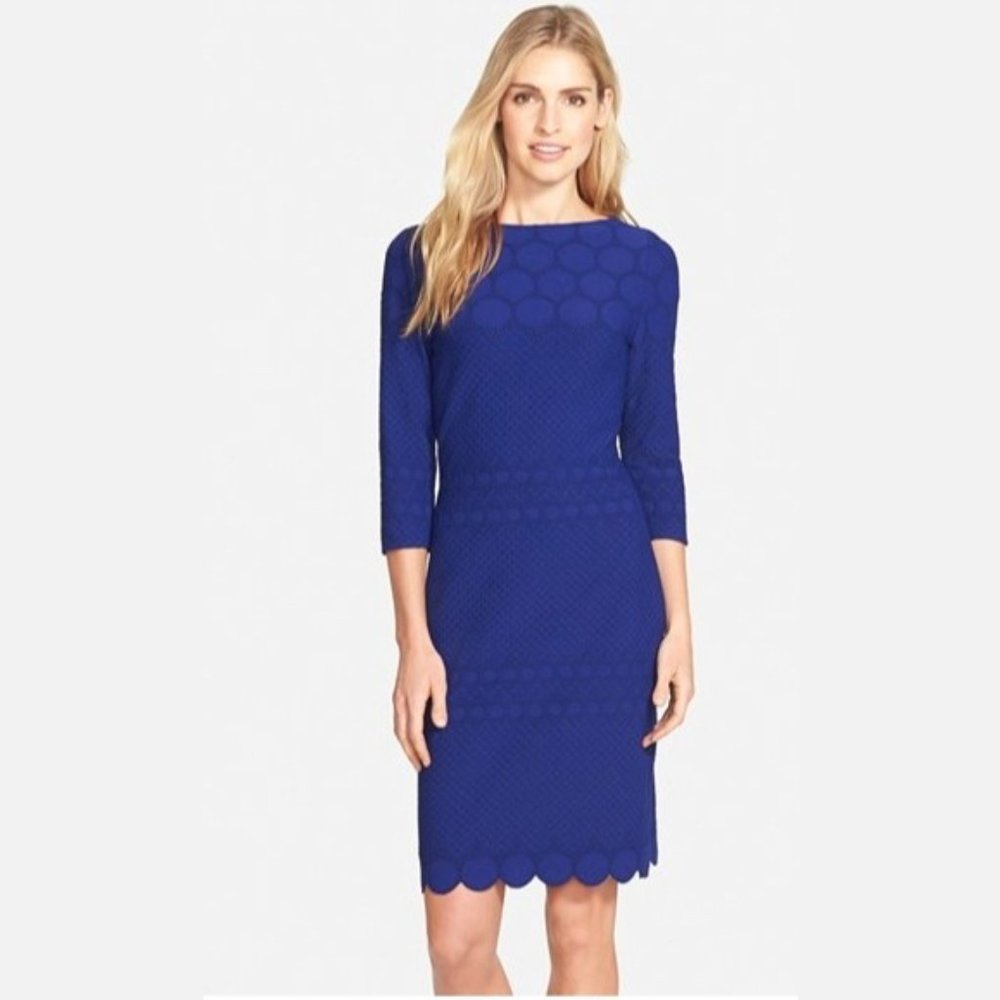 Julia Jordan Eyelet Sheath Dress in Cobalt, 6